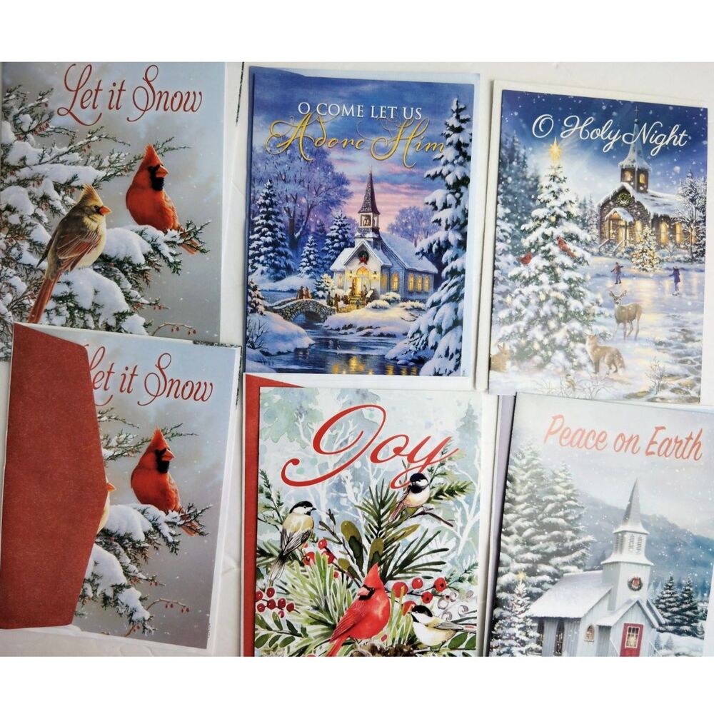 Various Vintage Christmas Greeting Cards w/ Envelope Lot of 6